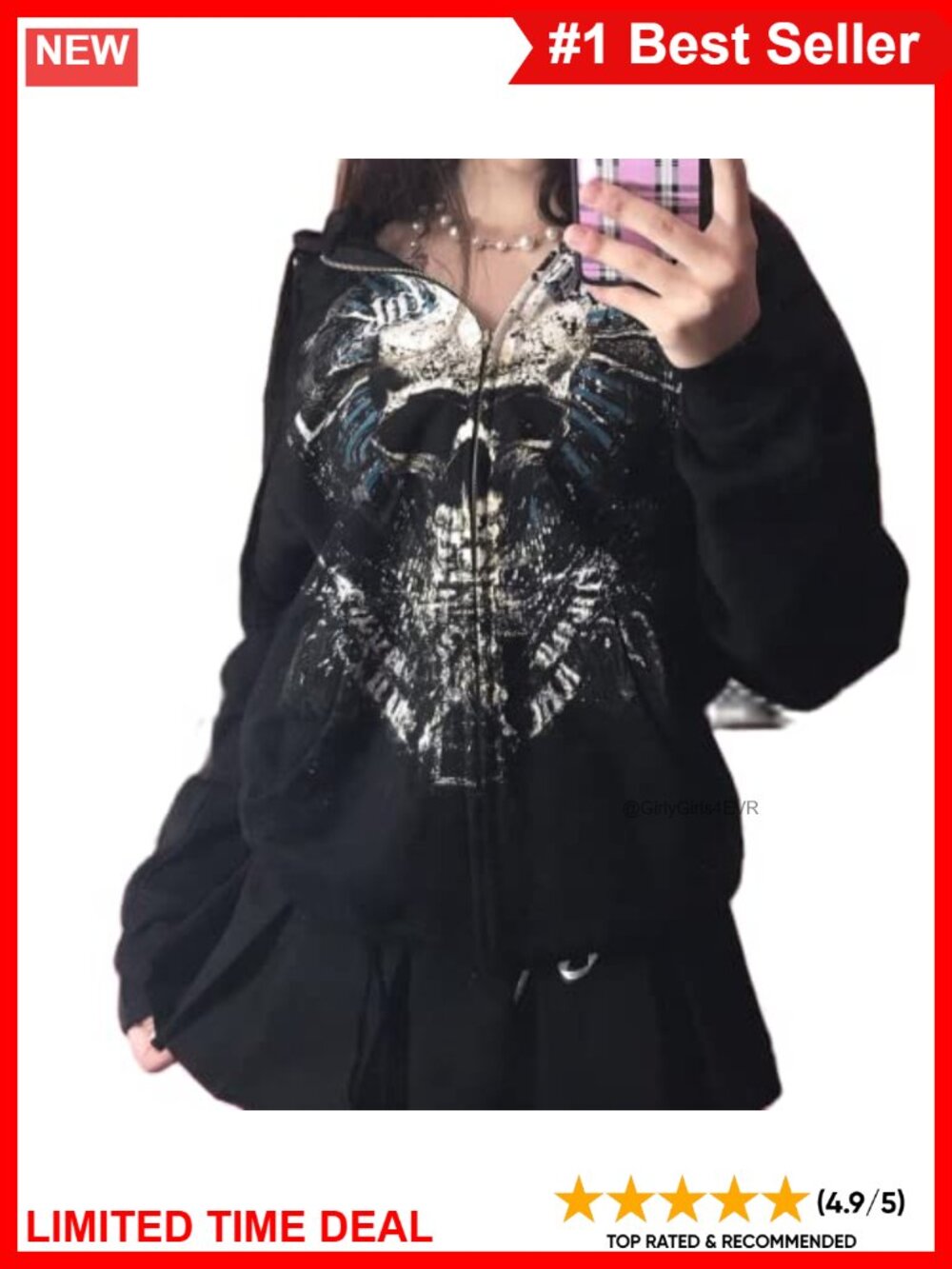 Women's Oversized Zip Up Graphic Hoodie Loose Fit Grunge Streetwear